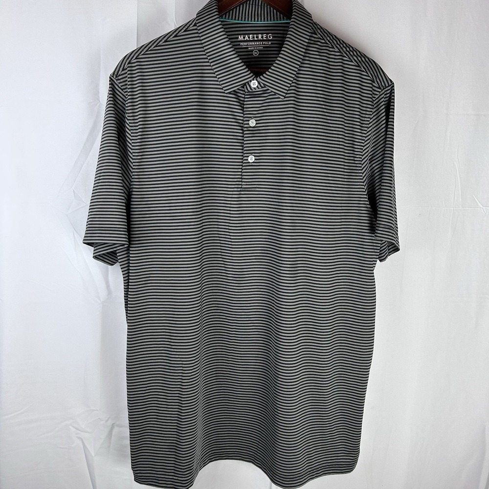 Maelreg Men's XL Performance Golf Polo Shirt‎ Gray Striped